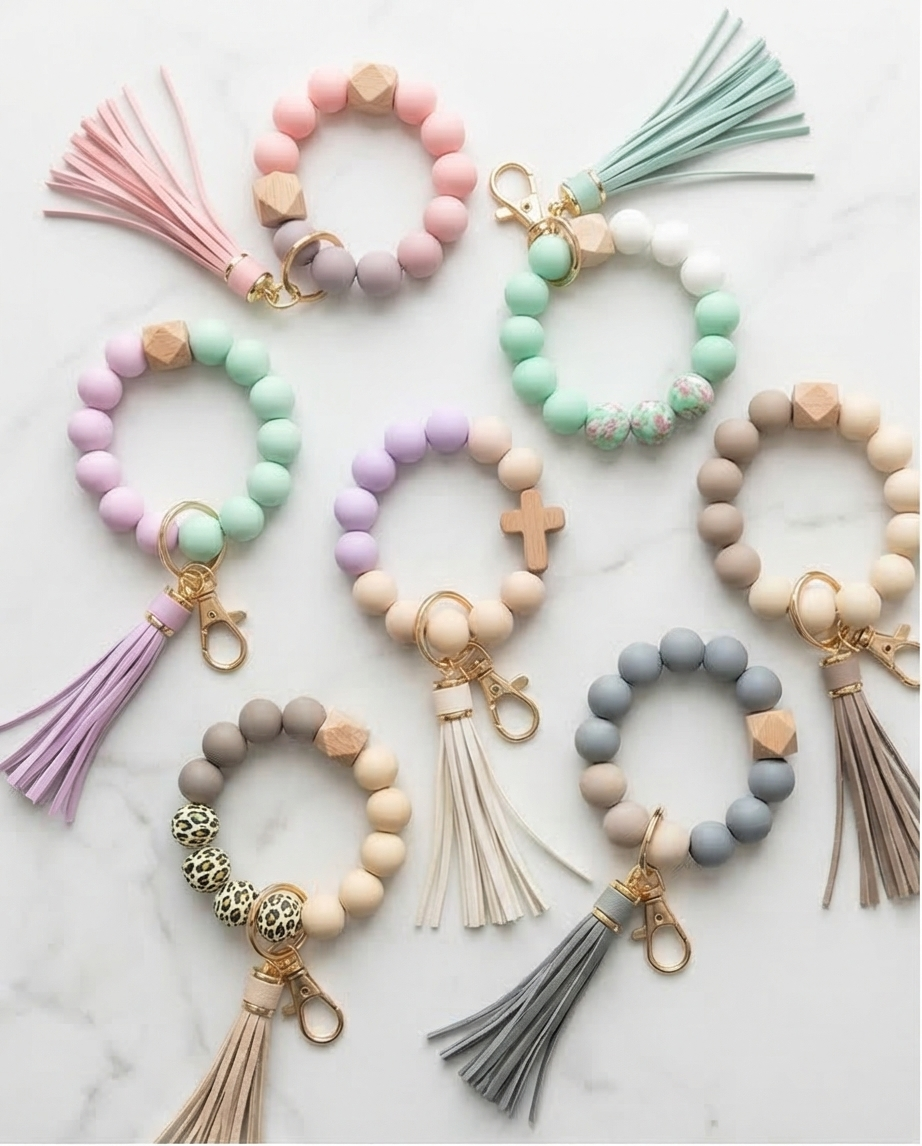 Beaded wrist keychains