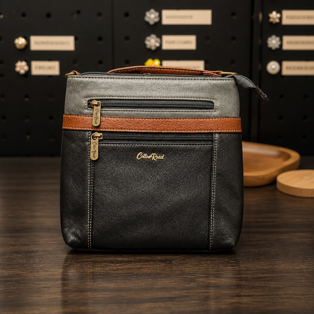 Cotton Road Handbag Gray, Black and Brown